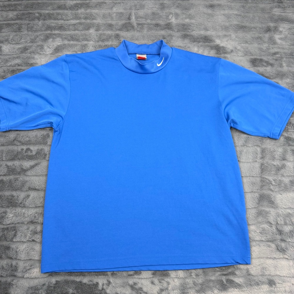 Nike Team FIT DRY Mens Blue Short Sleeve Mock Neck Athletic Shirt Large 14207